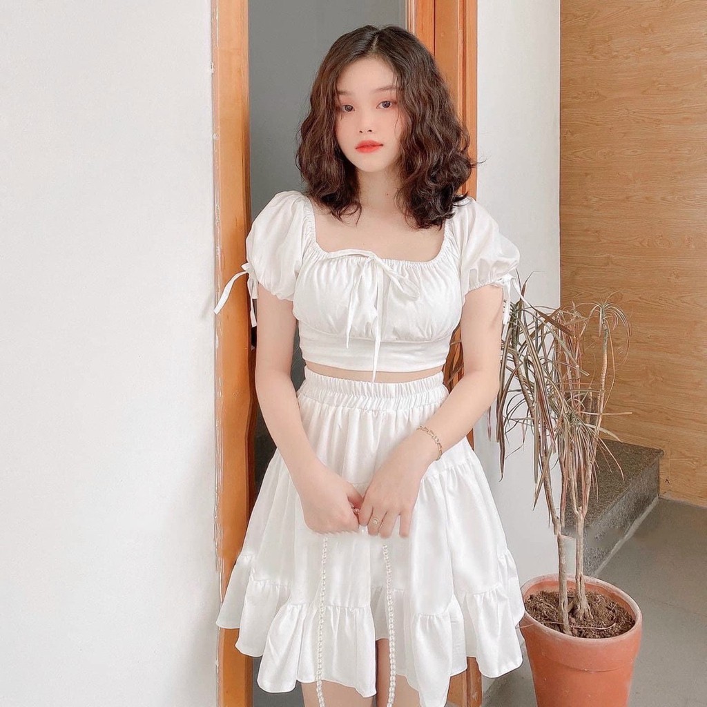 (SẴN-CLIP THẬT) Set áo croptop và chân váy xoè Sambo | BigBuy360 - bigbuy360.vn