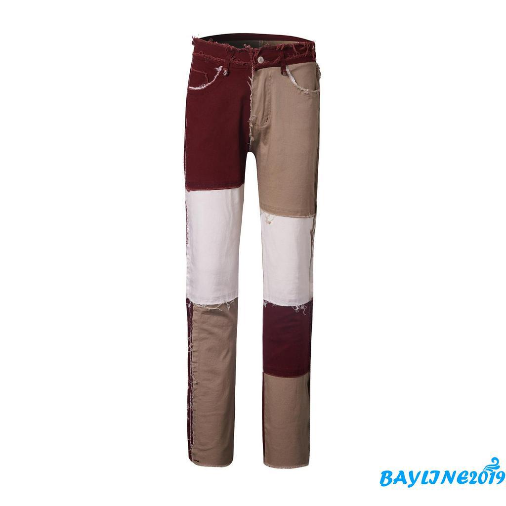 Quần jean dáng dài lưng cao phối màu thời trang cho nữ