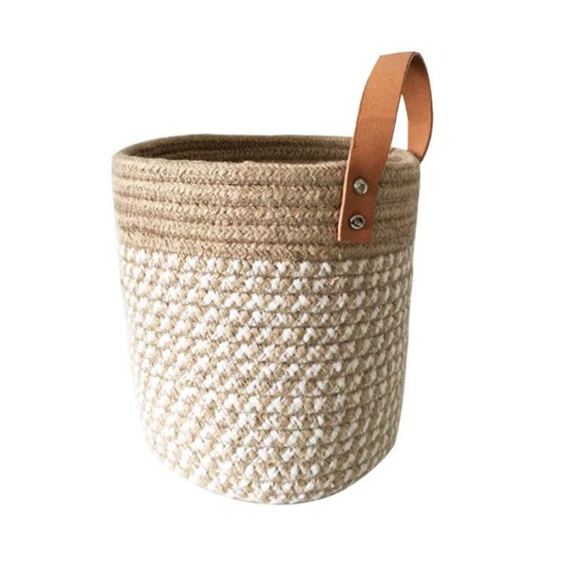 Chậu Hoa Dạng Treo Bằng Vải Bện Tay Cầm Bằng Da Đựng Đồ Chơi Khi Đi Dã Ngoại