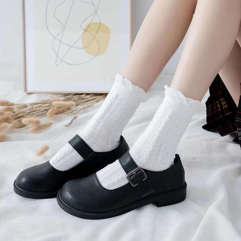 Vớ nữ FHYL phối ren mỏng màu trơn khử mùi thoáng khí thiết kế dễ thương