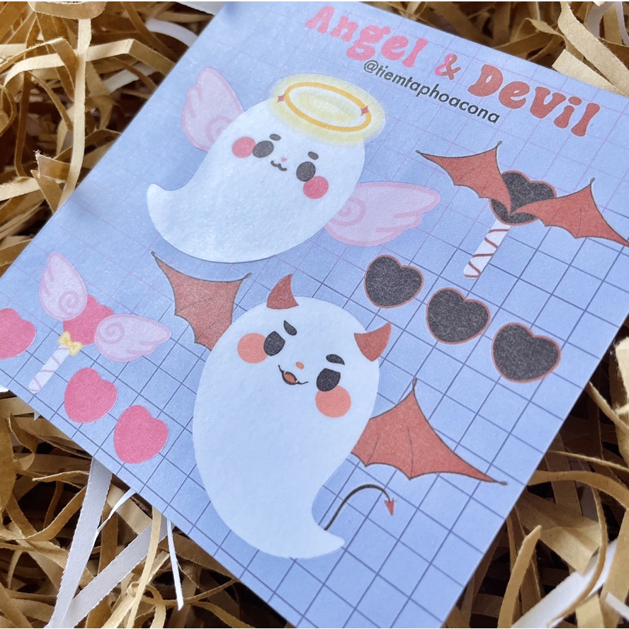 Sticker sheet Angel & Devil - Hình dán trang trí bullet journal,planner,sổ - tiemtaphoacona