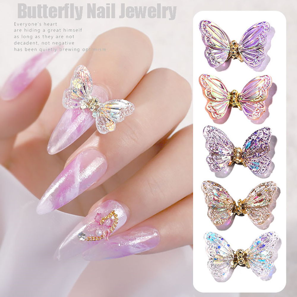 Phụ kiện đá trang trí móng hình bướm 3D xinh xắn