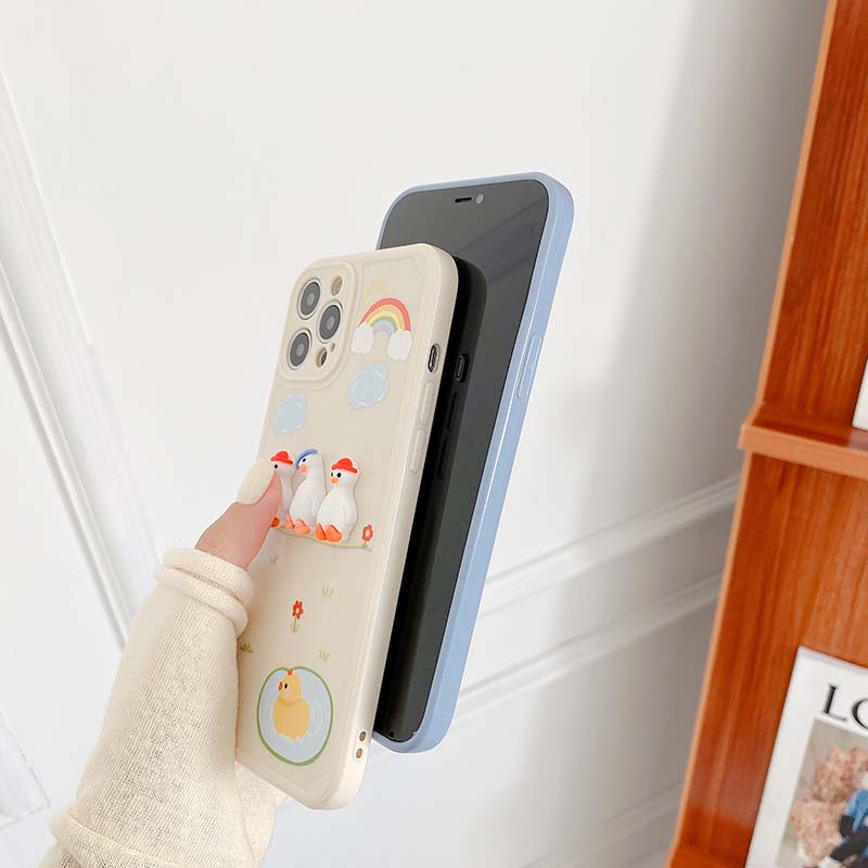 Ốp điện thoại mềm họa tiết vịt cầu vồng 3D chống rơi cho iPhone7 8 Plus 11 12 Pro Max X XS XR XSMAX | BigBuy360 - bigbuy360.vn