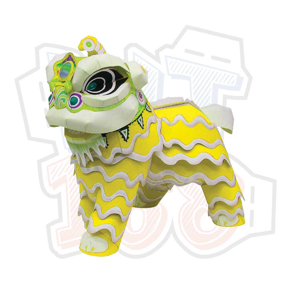 Mô hình giấy Lễ hội tết múa lân màu vàng