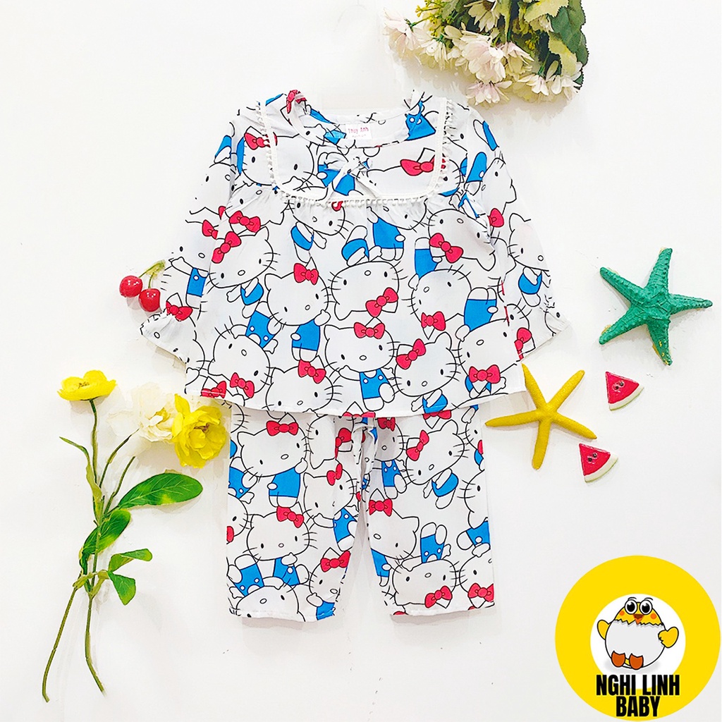 Bộ đồ tole cho bé, lanh mịn, mát cho bé gái tay dài quần dài 9-36kg - Nghi Linh baby