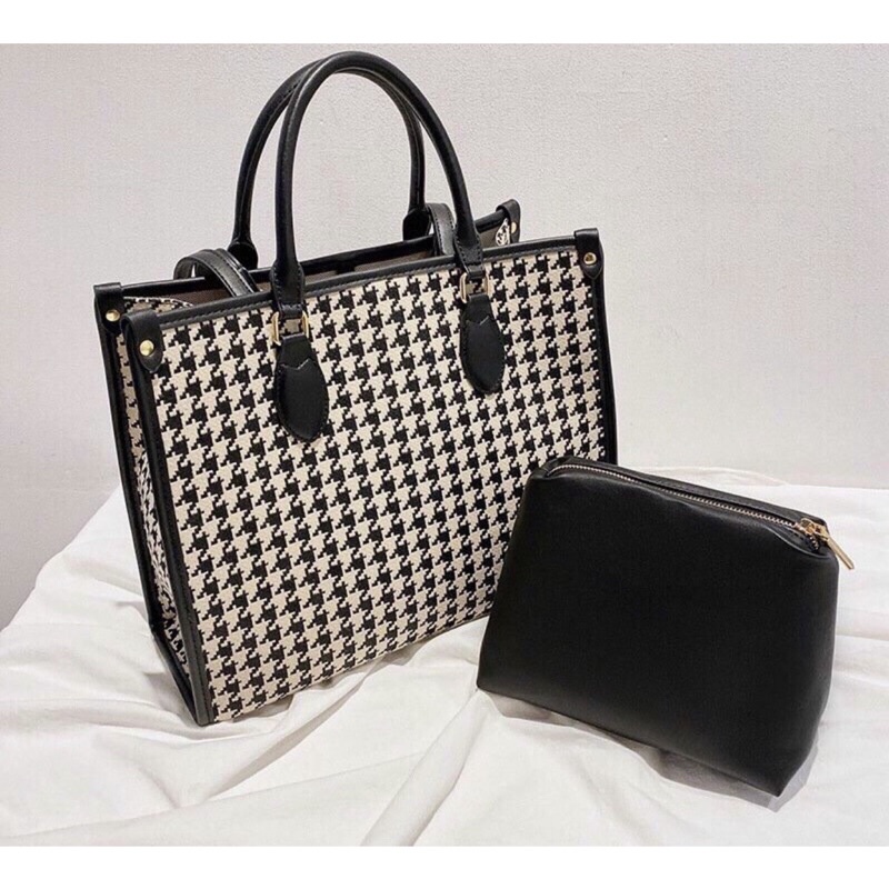 Túi xách công sở nữ in họa tiết răng sói sét 2 món shop tuyển sỉ