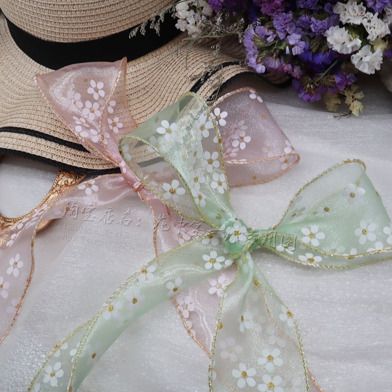 3m ruy băng voan bèo hoa đào viền kim tuyến