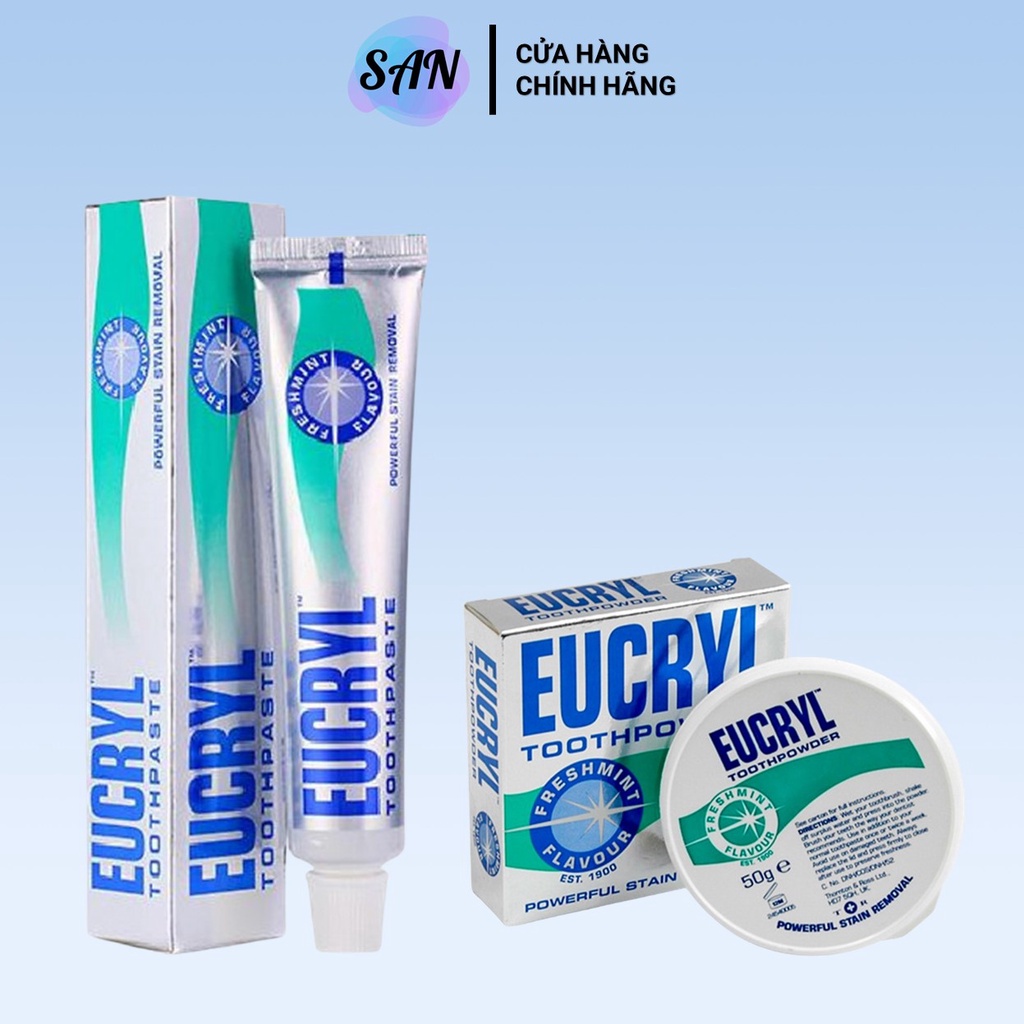 Combo Bột Tẩy Trắng Răng 50g + Kem Đánh Răng Làm Trắng Răng EUCRYL 62g