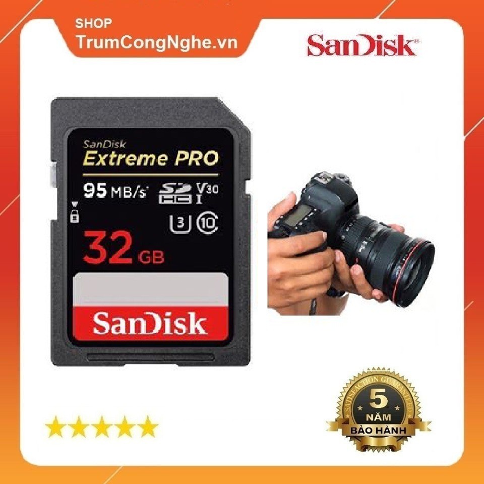 Thẻ Nhớ Máy Ảnh SD SDisk Extreme Pro 633x 32GB Class 10 U3 95MB/S