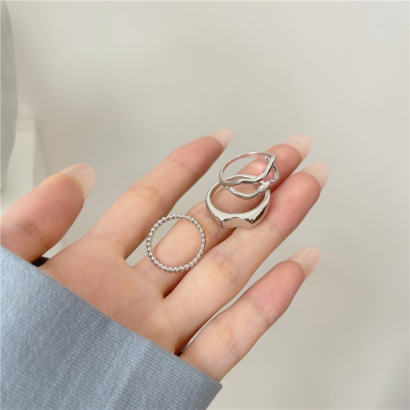 Set 3 Nhẫn Đeo Tay Kim Loại Mạ Vàng / Bạc Thời Trang Cho Nữ