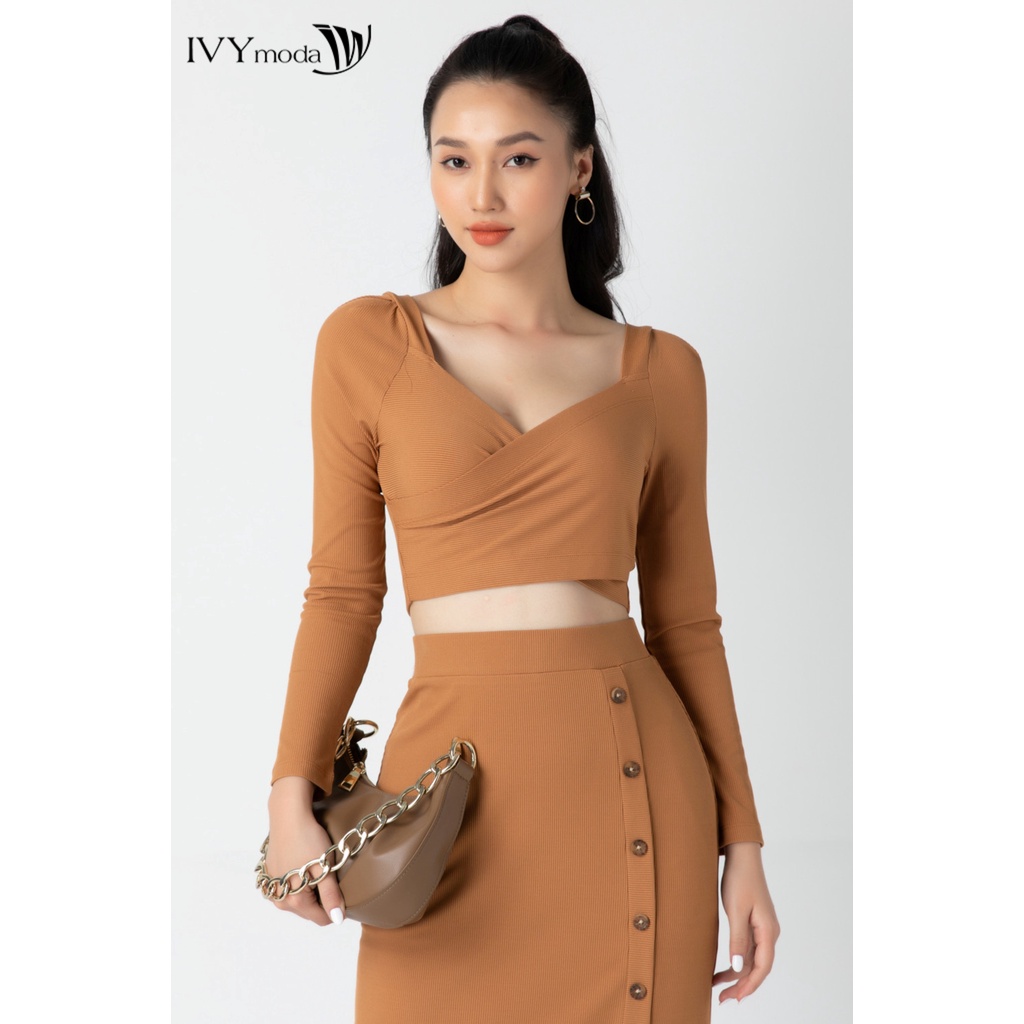 Áo thun nữ gân dáng croptop IVY moda MS 58B9035