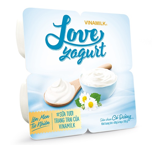 SỮA CHUA ĂN LOVE YOGURT ÍT ĐƯỜNG / CÓ ĐƯỜNG - VỈ 4 HỘP 100G