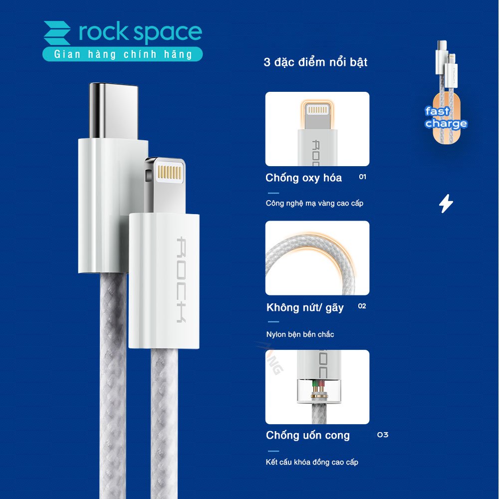 Dây cáp sạc nhanh PD 20W cho IP Rockspace Z20 dây dù ổn định không nóng máy bảo hành 1 năm 1 đổi 1