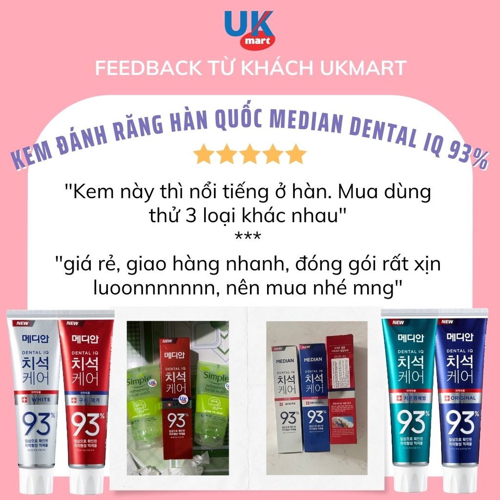 Kem Đánh Răng Hàn Quốc Trắng Răng MEDIAN DENTAL IQ 93% 4g , 120g - MEDIAN GUM SCIENCE 87%-93% 120g