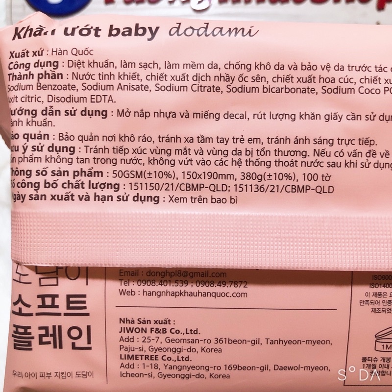 Khăn ướt cho bé Dodami 100 tờ - Hàn Quốc