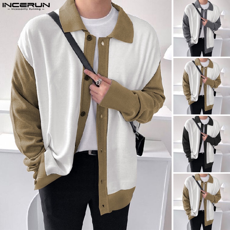 Áo khoác kimono INCERUN dệt kim tay dài dáng rộng cài nút thời trang cho nam giới tùy chọn màu sắc