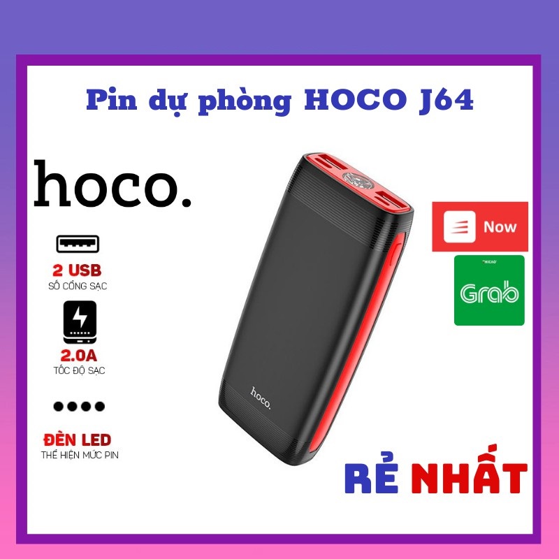 Pin sạc dự phòng Hoco J64 10000mah 2 cổng USB 2.0A có đèn led/ hỗ trợ sạc nhanh.