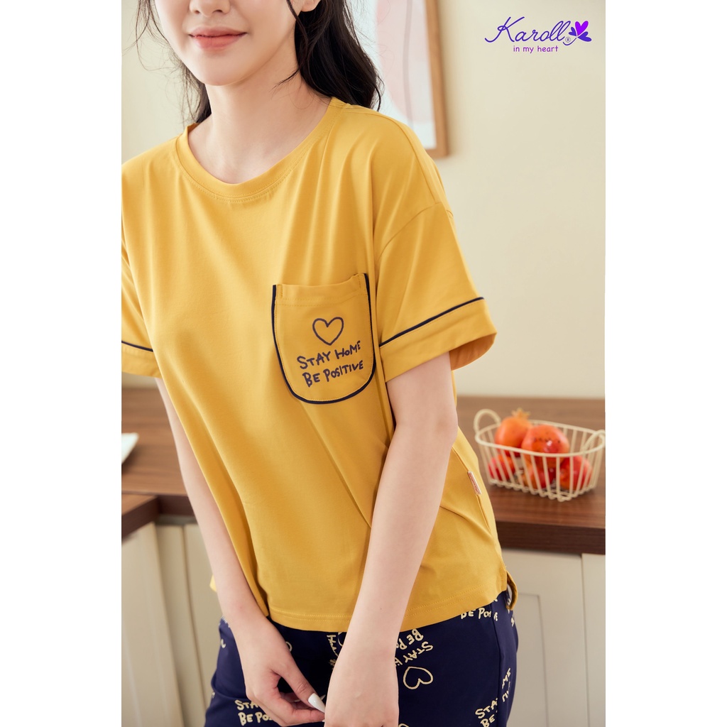 Đồ bộ mặc nhà nữ Karoll chất cotton quần ngố áo tay cộc phong cách trẻ trunng NH22.052