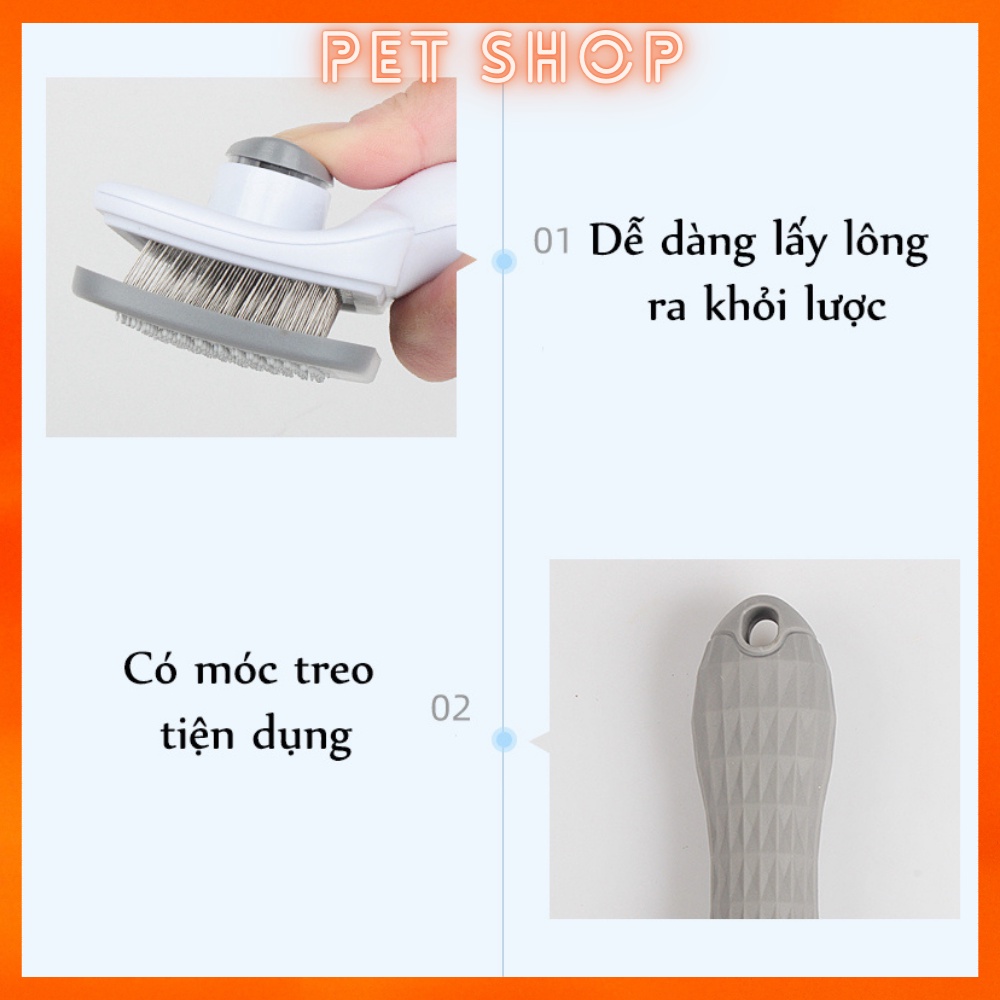 Lược chải lông chó mèo có nút bấm đẩy lông cao cấp dễ dàng loại bỏ lông khi chải, tay cằm bằng silicon dễ dàng gỡ rối