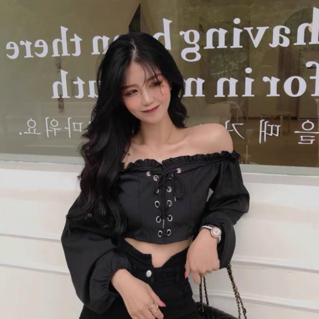 [Có sẵn+video] Áo trễ vai đan dây phong cách Ulzzang Hàn Quốc !