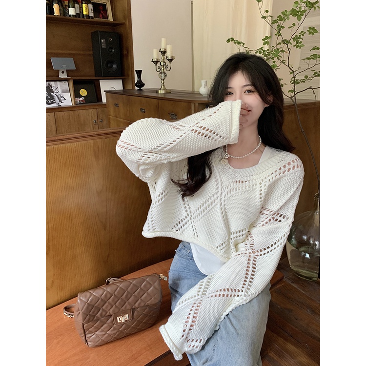 DUNEA Áo Sweater Dệt Kim Tay Dài Và Áo Camisole Đơn Giản Cổ Điển Hàn Quốc Cho Nữ