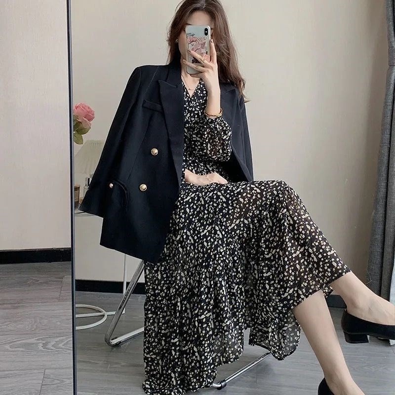 Đầm chiffon ZHELIHANGFEI ôm dáng in họa tiết hoa xinh xắn thời trang cho nữ