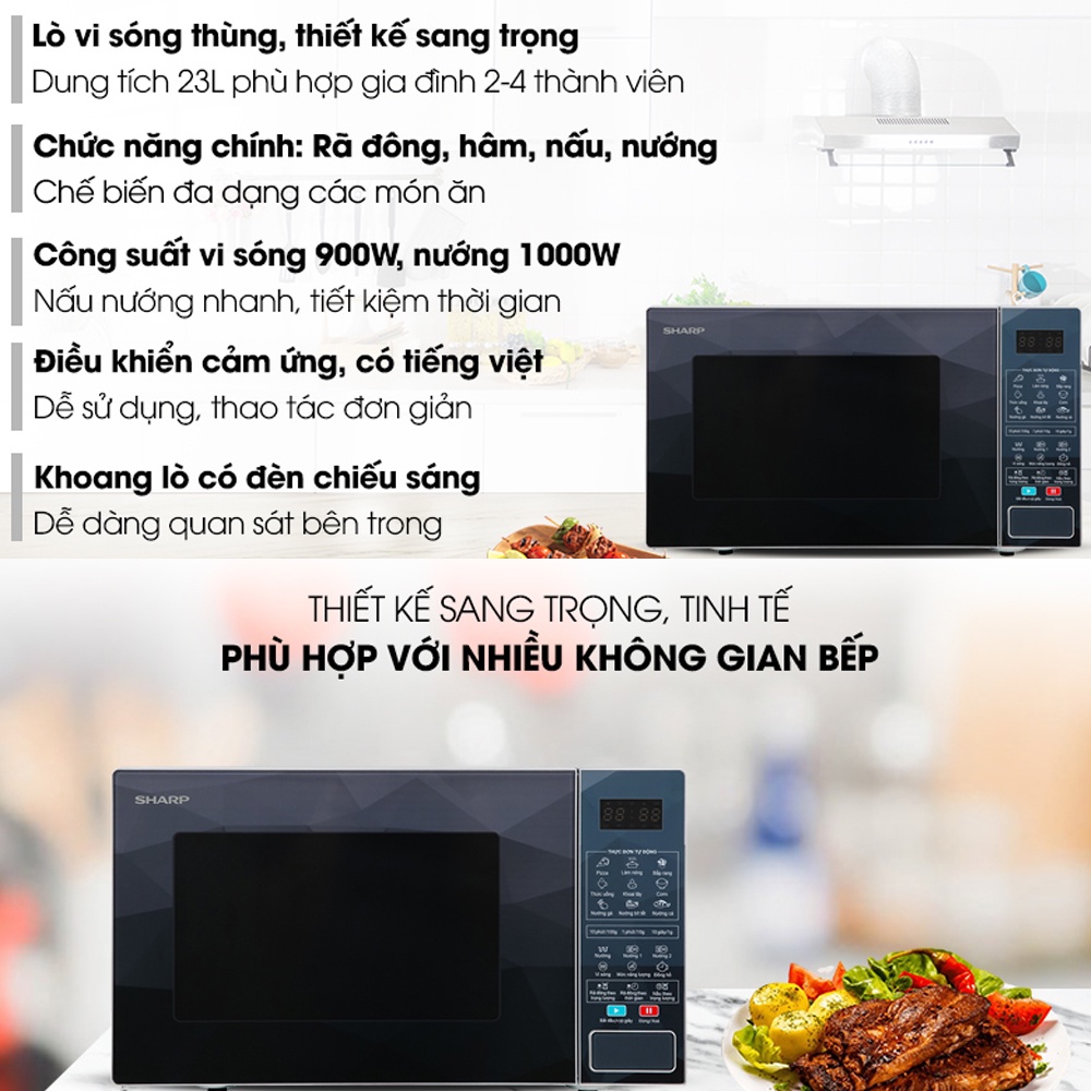 Lò Vi Sóng Điện Tử Có Nướng Sharp 23 Lít - 900W Vi Sóng - 1000W Nướng - Hàng chính hãng - Bảo Hành 12 Tháng