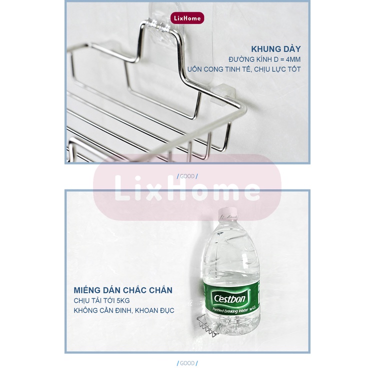 Khay đựng xà phòng dán tường inox không cần khoan đục, giá để xà bông tiện lợi cho phòng tắm - LixHome