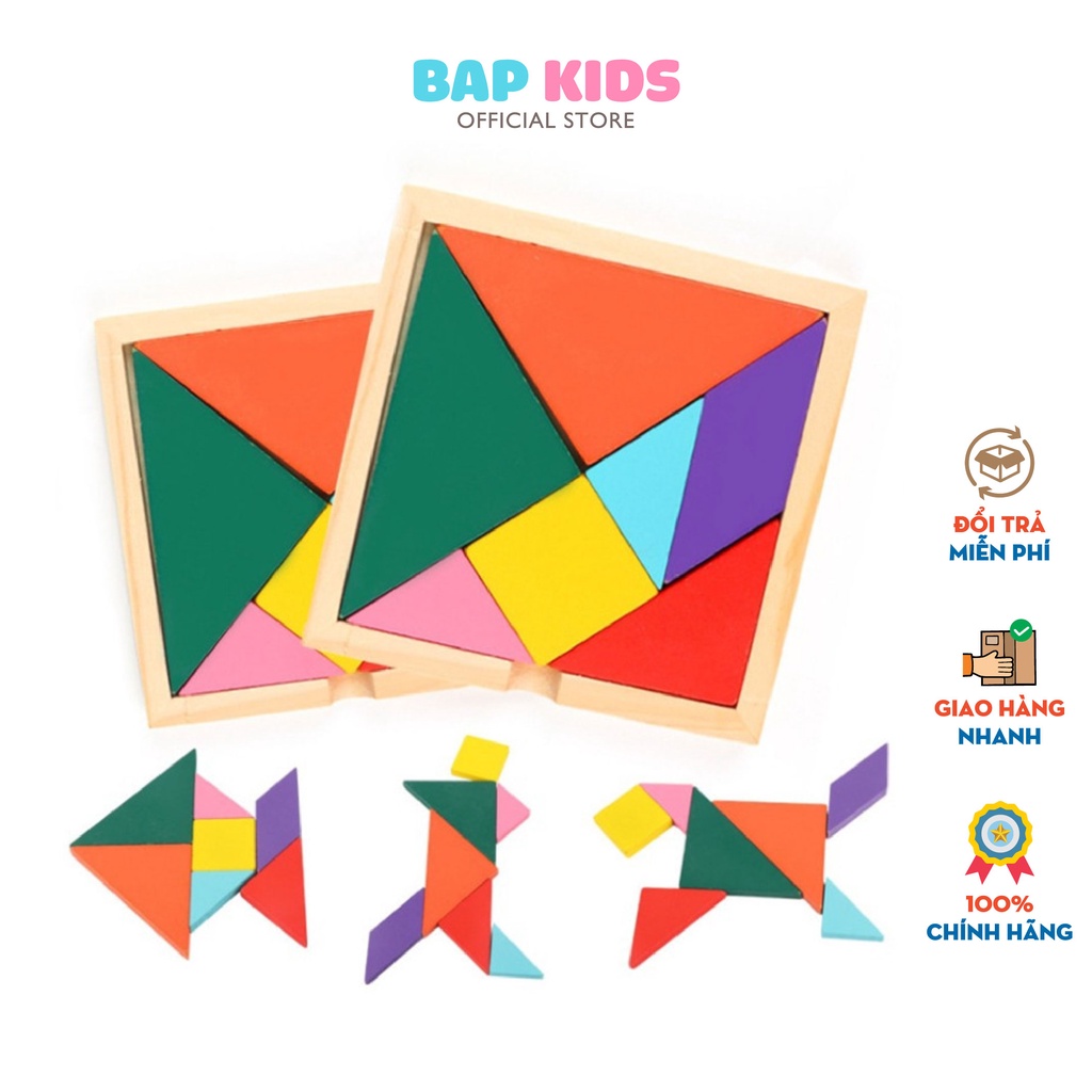 [Mã BMBAU50 giảm 10% đơn 99k] Đồ Chơi Gỗ Bapkids, Ghép Hình Sáng Tạo Tangram 12x12cm Loại dày 1cm