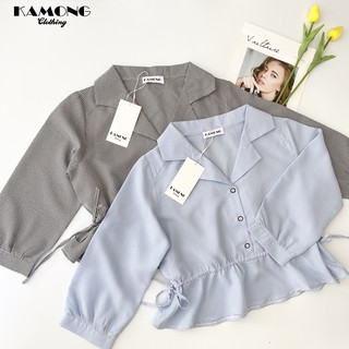 Áo kiểu caro cổ vest KAMONG