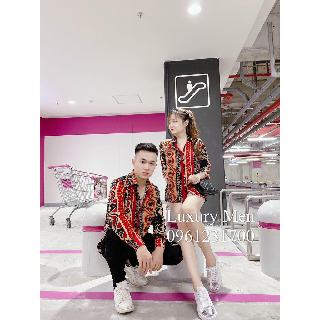Áo sơ mi lụa tay dài cho nam nữ mặc cặp đôi đẹp in họa tiết đẹp 2023  - SSR96