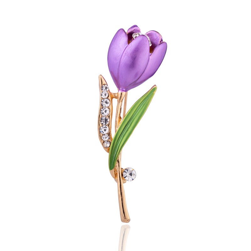 Trâm cài áo phối hình hoa tulip đính đá thời trang cho nữ