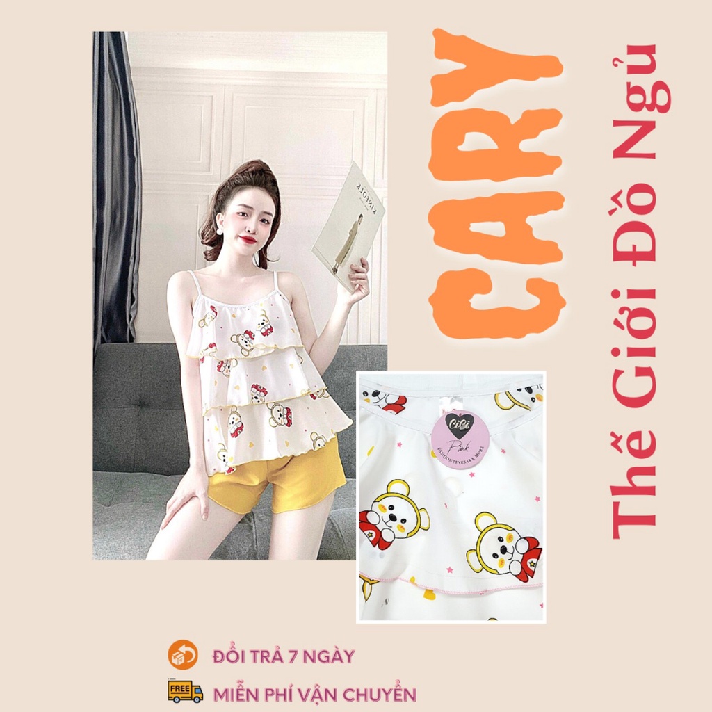 Đồ ngủ 2 dây mặc nhà lụa hàn mềm mát,set bộ ngủ CARY hai dây họa tiết sexy | BigBuy360 - bigbuy360.vn