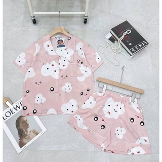 Bộ ngủ pijama đùi lụa mango cao cấp họa tiết dể thương