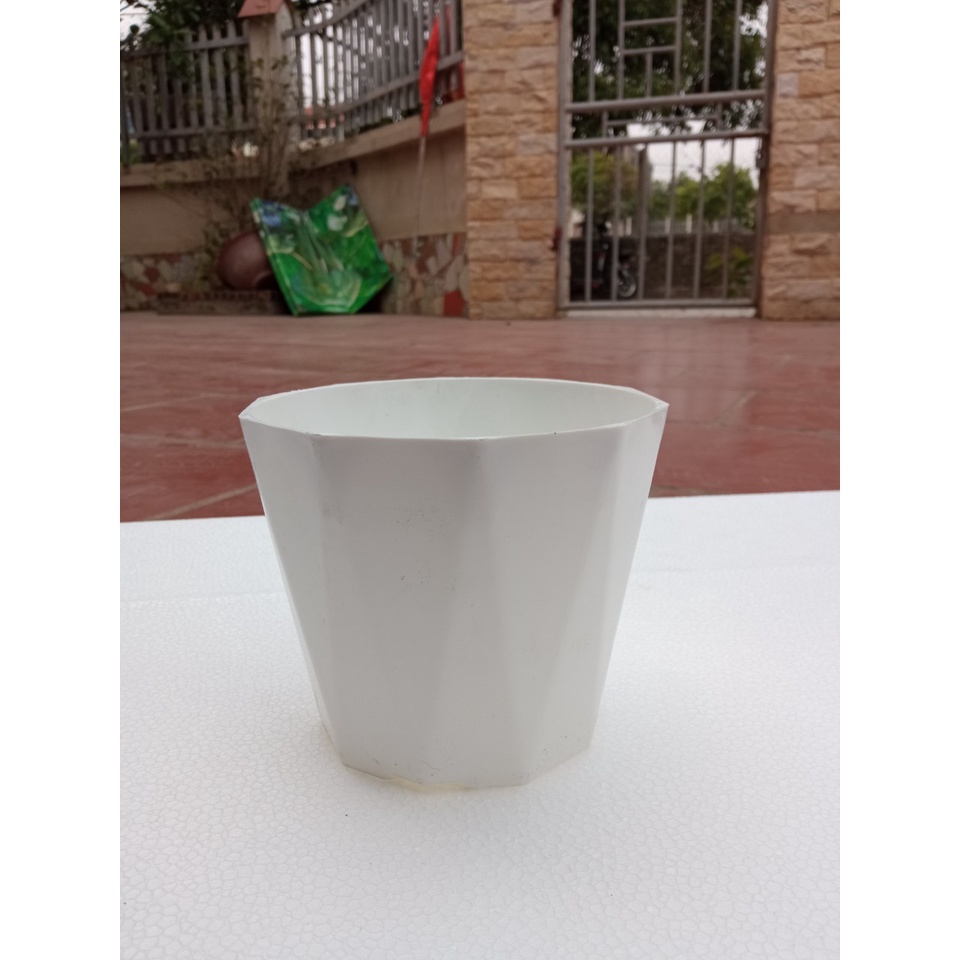 Chậu nhựa kim cương trắng trồng cây kích thước 15x13cm