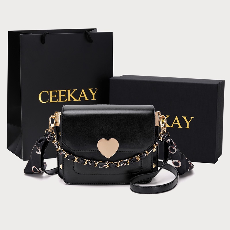 🌸Hàng Order🌸 Túi Xách Nữ CEEKAY Da Bóng Nắp Gài Trái Tim Quai Da Phối Xích Sang Chảnh Nữ Tính 🌸Hàng Quảng Châu