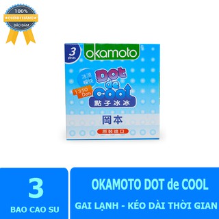 Bao cao su gai lạnh kéo dài thời gian OKAMOTO Dot de Cool hộp 3 bcs