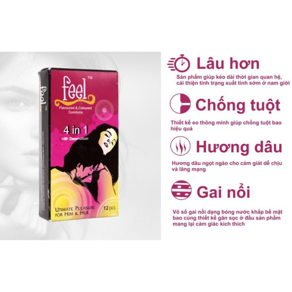 Bộ 2 Hộp Bao Cao Su FEEL Và Bao Cao Su MICHIO ( Hộp 12 cái). Bcs 4 iN 1 và Bcs Siêu Mỏng Kéo Dài Thời Gian Quan Hệ.