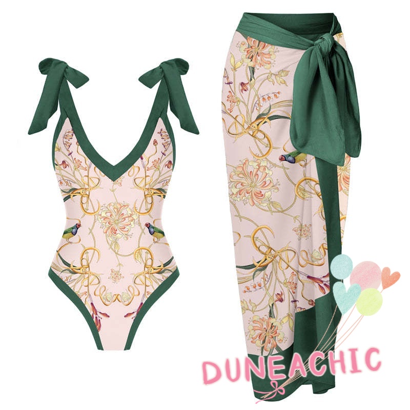 DUNEA Chân váy/ Đồ bơi một mảnh in họa tiết phong cách vintage cho nữ