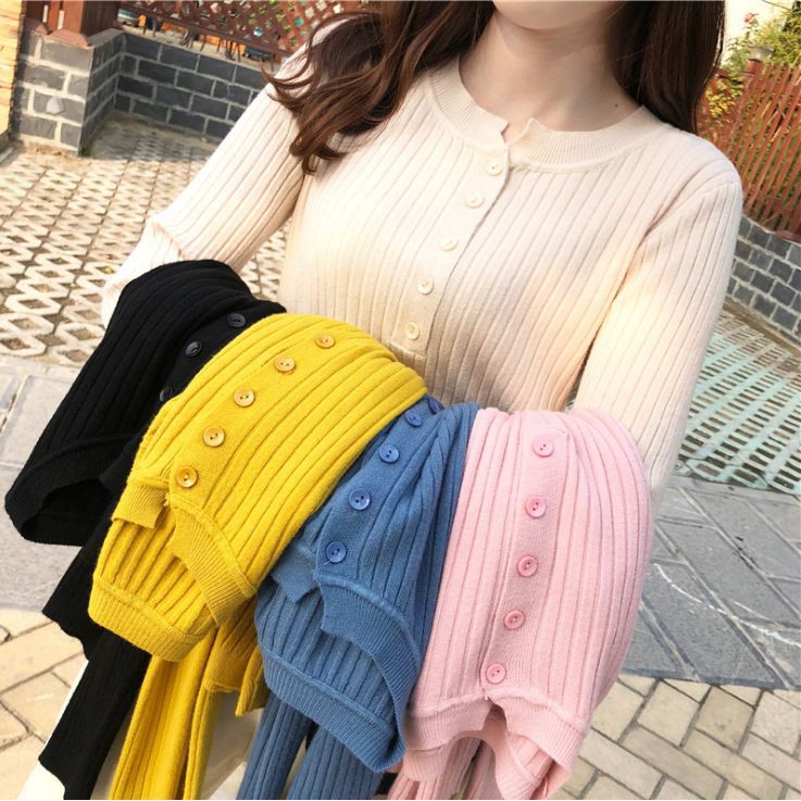 Áo len dáng ôm đơm cúc 5 cúc ngực thời trang Hàn Quốc dành cho bạn nữ 5152 1Z16