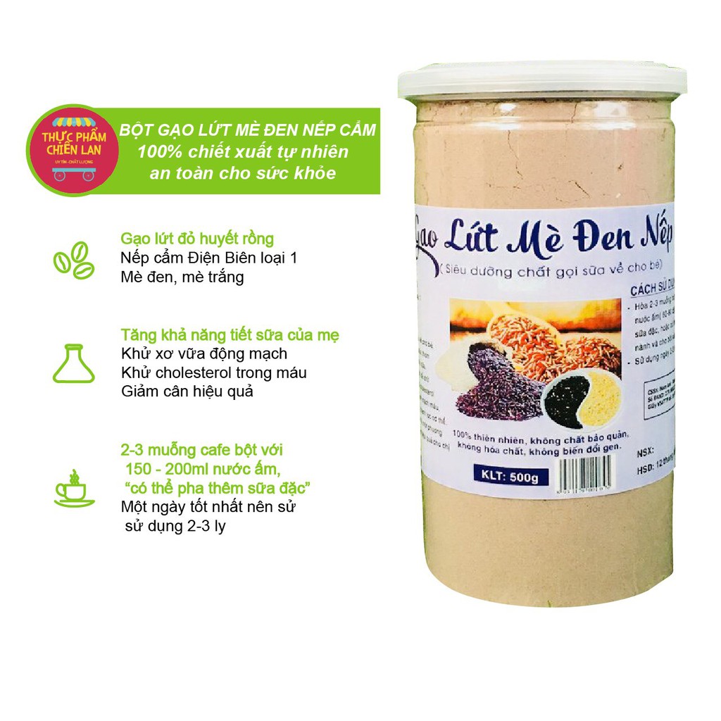 Bột Gạo Lứt Mè Đen Nếp Cẩm Hộp 500GR Giảm Cân, Lợi Sữa, Tốt Cho Sức Khỏe