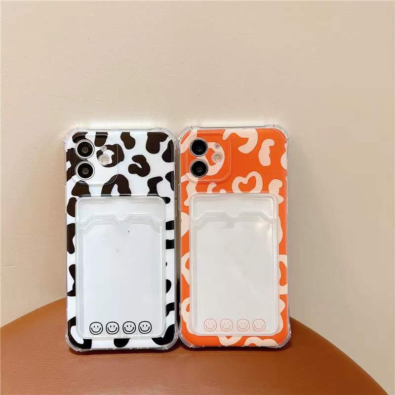Ốp Điện Thoại Silicon Mềm Trong Suốt Họa Tiết Bò Sữa Có Ngăn Đựng Thẻ Cho iPhone 14 13 12 11 Pro X XS Max XR 7 8 Plus SE