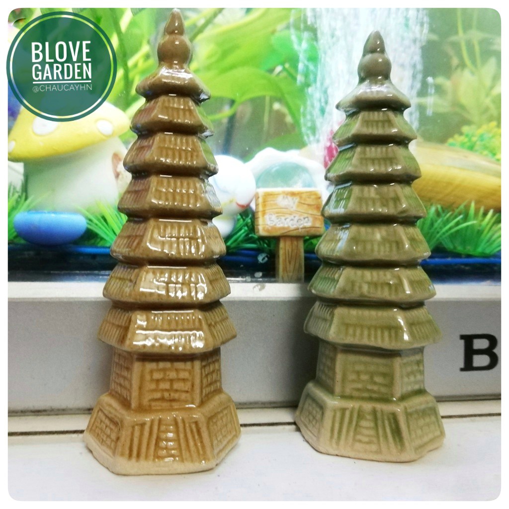 Mô hình gốm Tháp tròn mini phụ kiện trang trí tiểu cảnh hòn non bộ bể cá chậu cây bonsai