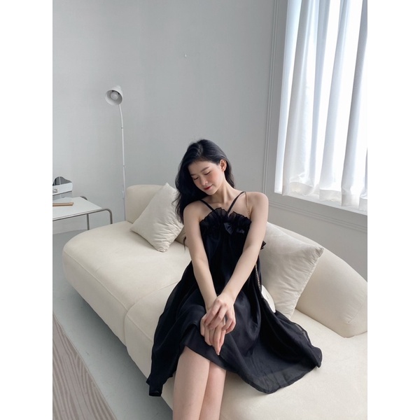 YU CHERRY | Đầm hai dây vải organza bèo quanh ngực, Hailey Organza Dress YD155