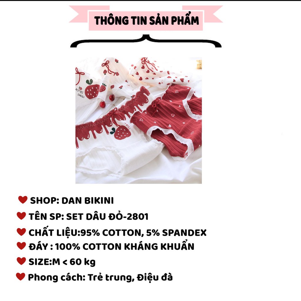 Quần Lót Nữ ❤️️FREESHIP❤️️ Quần Lót Nữ Cotton gân tăm Dâu tây đỏ chống viêm mềm mại sexy Set dâu đỏ trắng 2801 | BigBuy360 - bigbuy360.vn