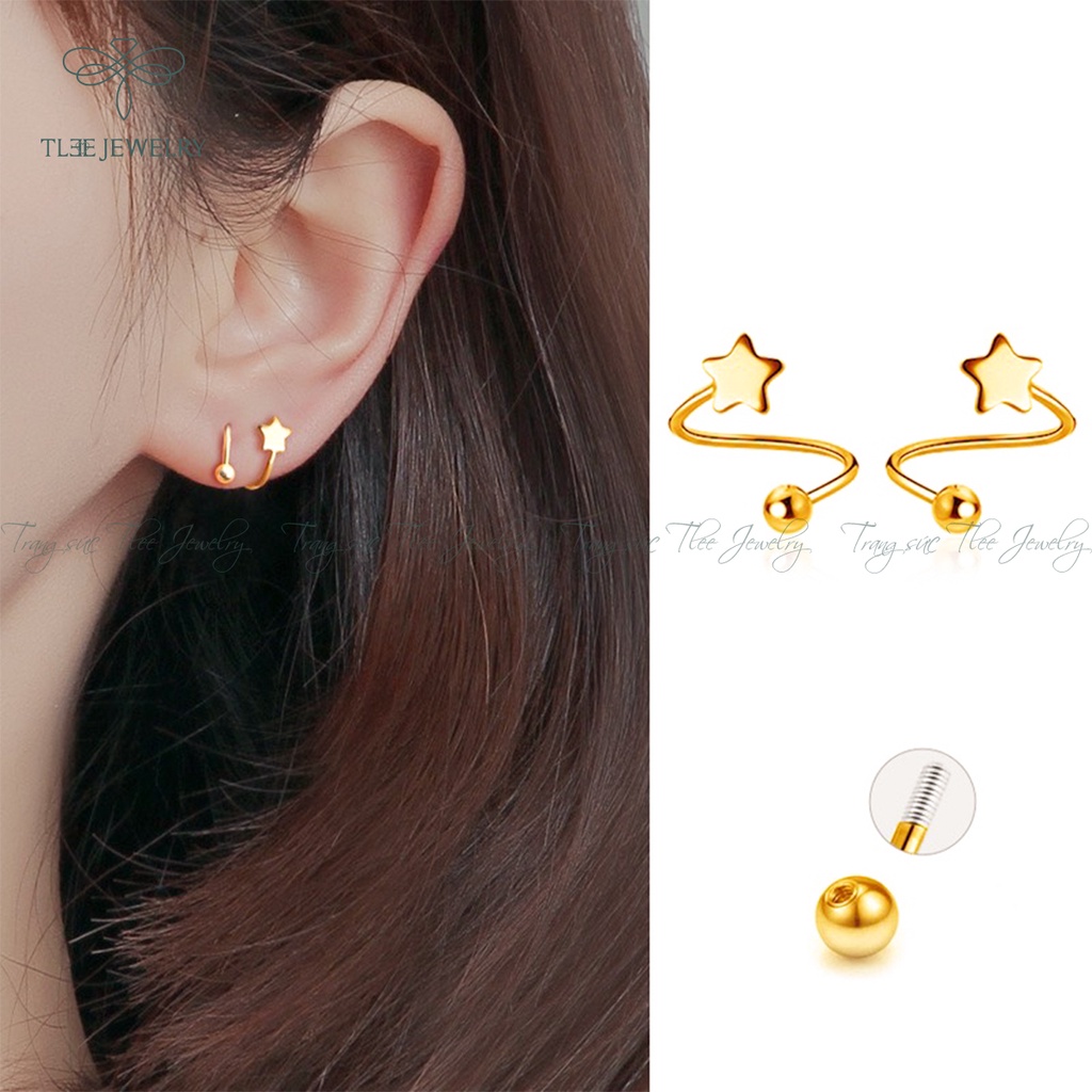 Khuyên tai bạc nữ TLEE sao xoắn, tim xoắn chốt vặn cá tính NCJ B0106