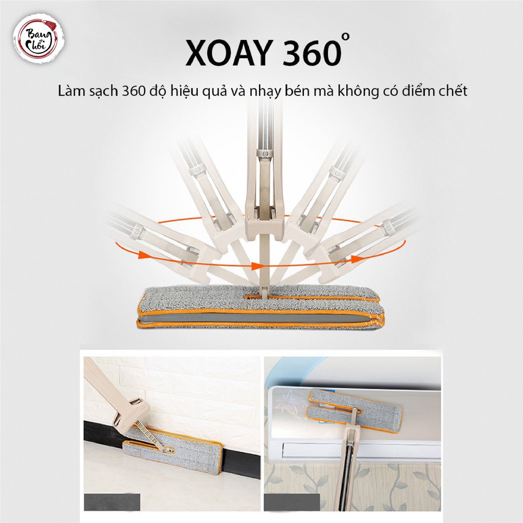 Cây lau nhà chổi lau nhà thông minh hai mặt tự vắt xoay 360 độ Spin Mop mâm chữ nhật LS-CLN-M2