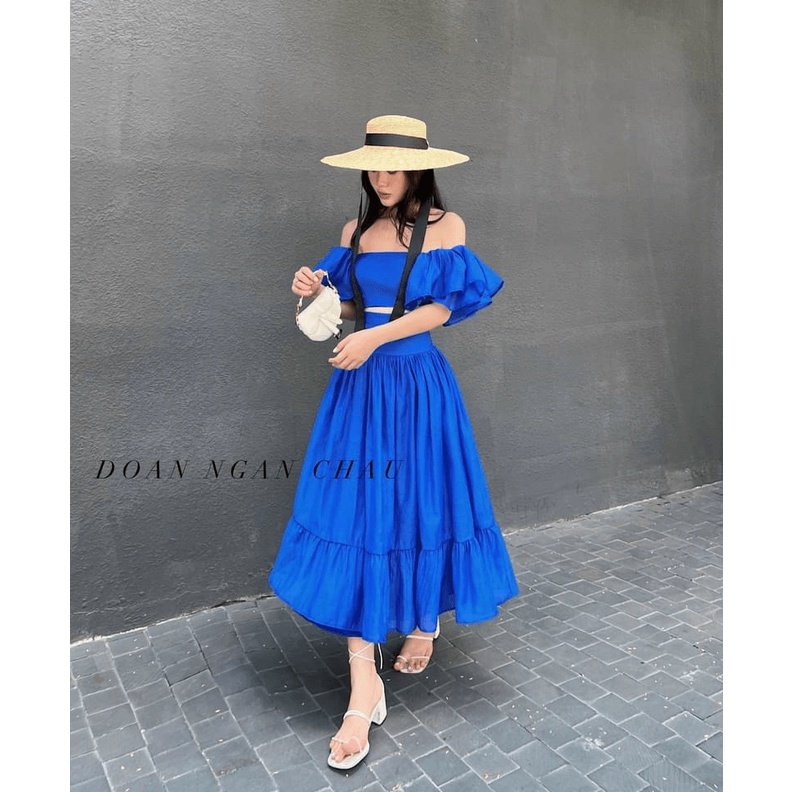 Sét Bộ 2 Món Áo Trễ Vai Kết Hợp Váy Xòe 2 Màu Chất Lụa Có Mút Ngục Mặc Đẹp Dáng Xinh [NEW UNISEX]