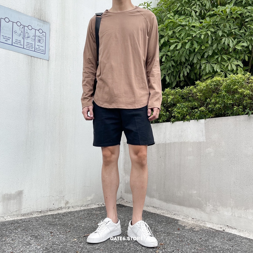 Áo thun Nam dài tay GATE6, áo cổ tròn vai raglan phối longtee cotton cao cấp mẫu mới Thu/Đông 2021 Daily - Coffee/G0017