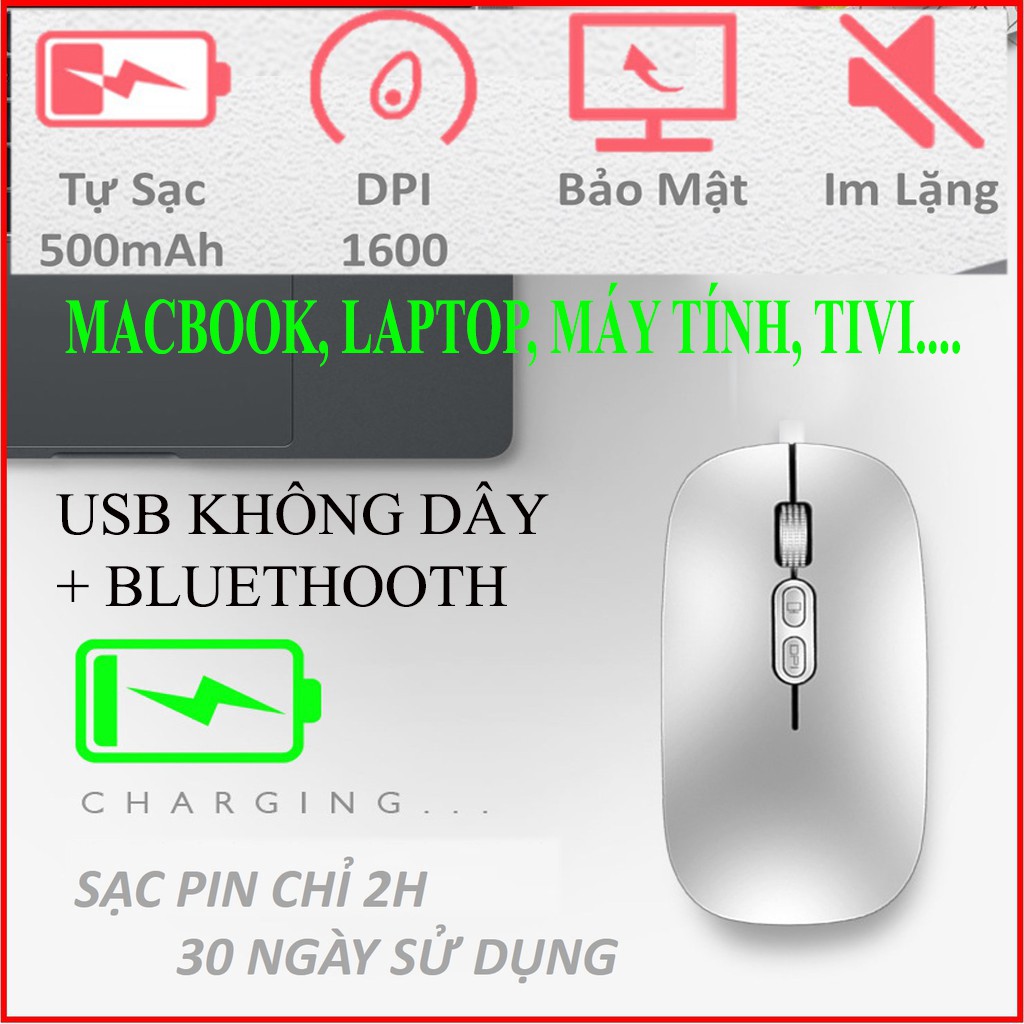 [USB+BLUETOOTH] Chuột không dây M103 tự sạc cao cấp Macbook, laptop, Máy tính...kết nối kép 2 chế độ BH 6 Tháng